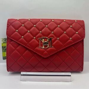 Badgley Mischka Red Gold Crossbody Purse Diamond Quilting BM-4181 NWT MSRP $129